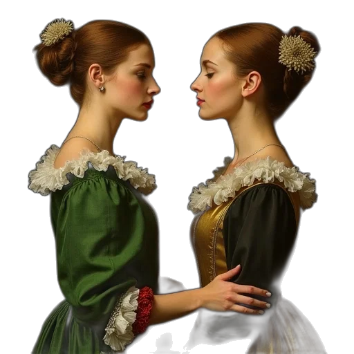 dress, jewelry, face, oil painting transparent PNG cut-out