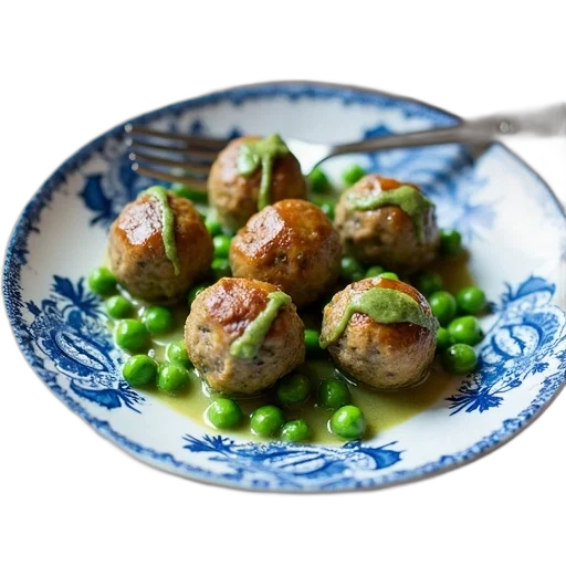 food, plate, meatballs, green transparent PNG cut-out