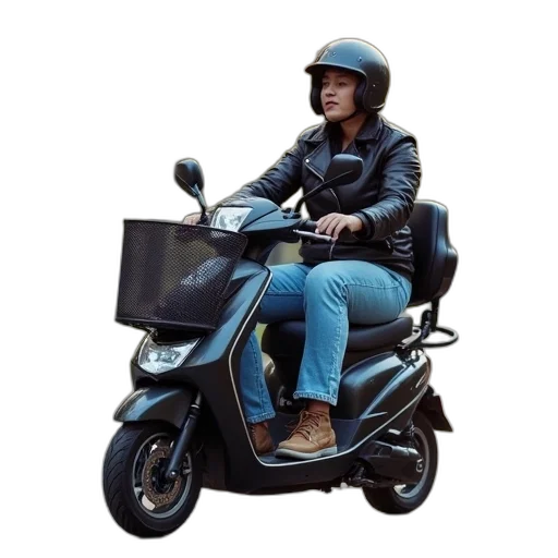 jacket, photorealistic, scooter, words transparent PNG cut-out