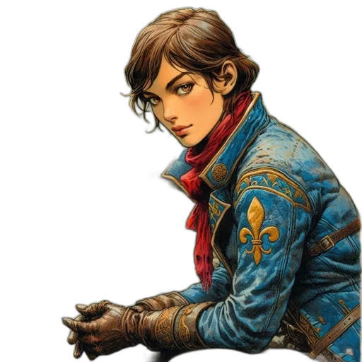 jacket, face, staff, weapon transparent PNG cut-out