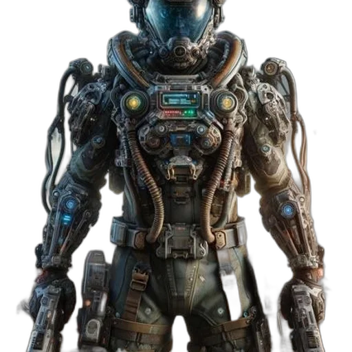 robot, weapon, concept art, 3d render transparent PNG cut-out