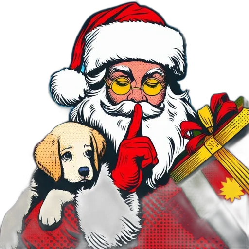 santa, claus, shushes, puppy transparent PNG cut-out