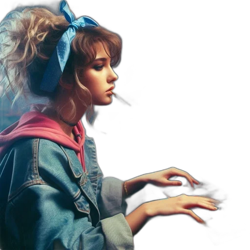 jacket, hair, concept art, vaporwave transparent PNG cut-out