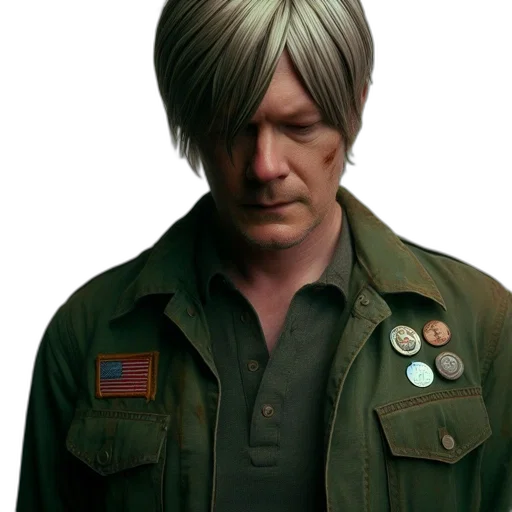 jacket, hair, face, photorealistic transparent PNG cut-out
