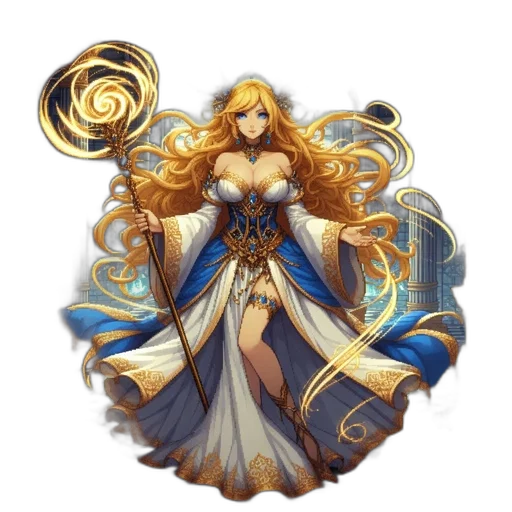 dress, jewelry, staff, fantasy art transparent PNG cut-out
