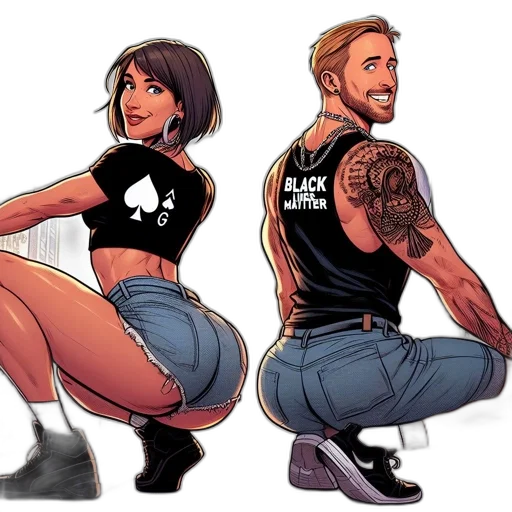 comic book art, concept art, cartoon, two transparent PNG cut-out