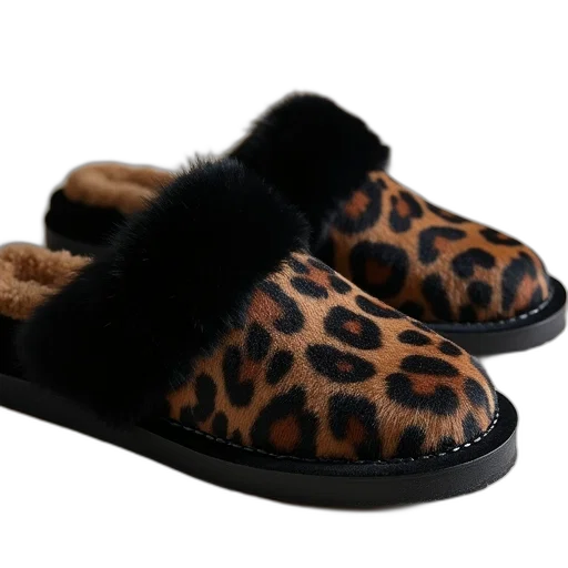 shoes, ladies, sheepskin, leopard transparent PNG cut-out