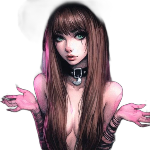 hair, face, dress, staff transparent PNG cut-out