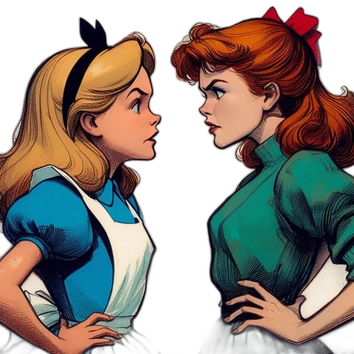 comic book art, cartoon, concept art, two transparent PNG cut-out