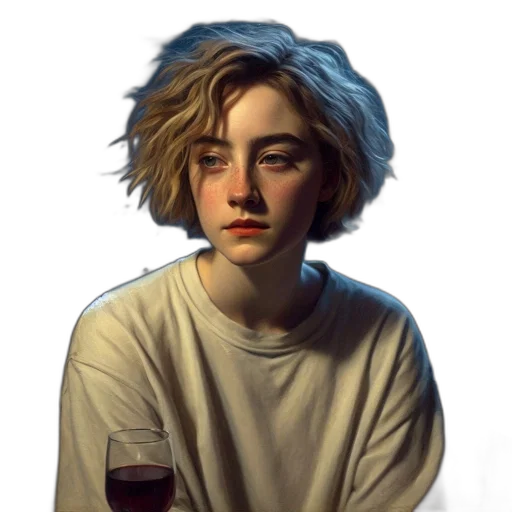 face, hair, jacket, bottle transparent PNG cut-out