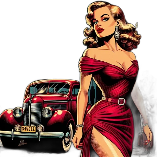 car, dress, comic book art, cartoon transparent PNG cut-out