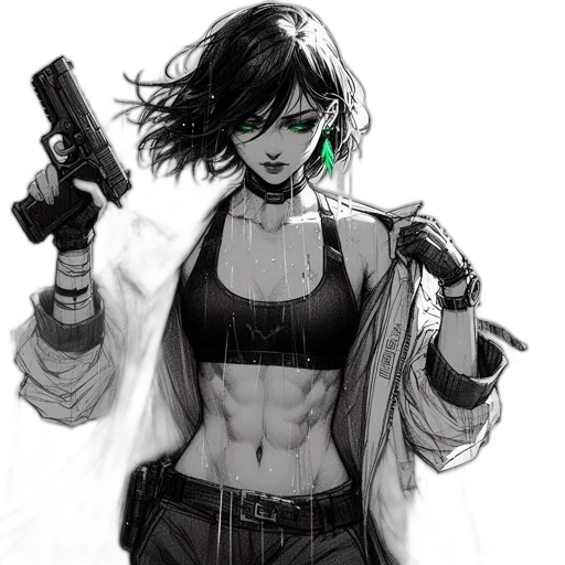 weapon, jacket, cyberpunk, comic book art transparent PNG cut-out