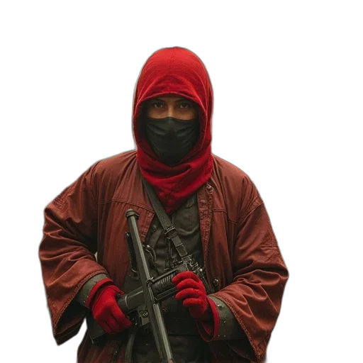 weapon, jacket, mask, staff transparent PNG cut-out