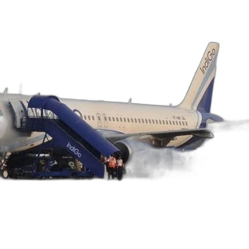 indigo, airplane, parked, tarmac transparent PNG cut-out