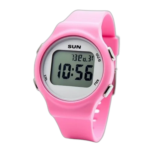 pink, digital, wristwatch, white transparent PNG cut-out