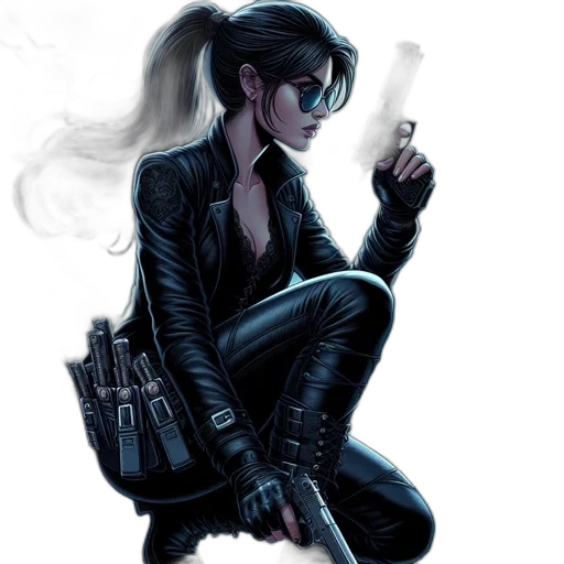 jacket, weapon, comic book art, cyberpunk transparent PNG cut-out