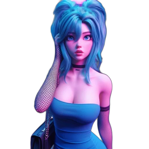 dress, robot, 3d render, vaporwave transparent PNG cut-out