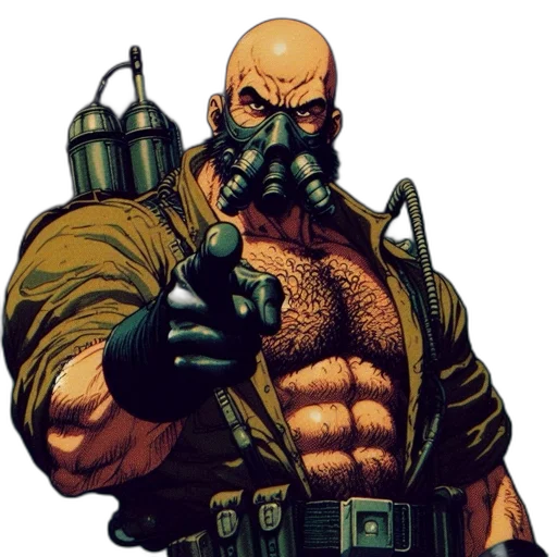 comic book art, concept art, muscular, bald transparent PNG cut-out