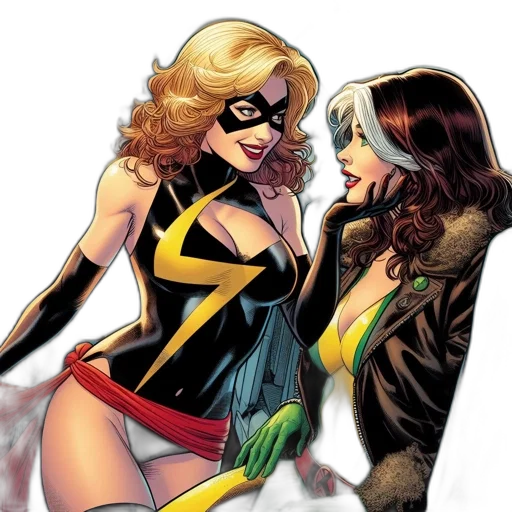 comic book art, concept art, two, superheroines transparent PNG cut-out