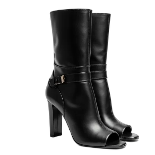 shoes, black, boot, three transparent PNG cut-out