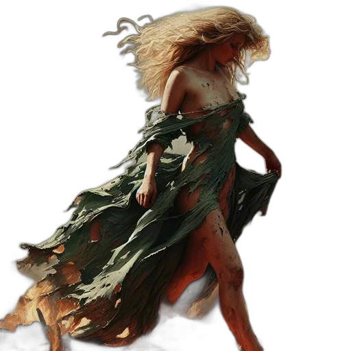 dress, dragon, hair, creature transparent PNG cut-out