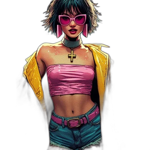 jacket, face, jewelry, cyberpunk transparent PNG cut-out