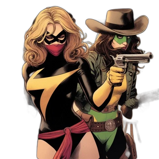 comic book art, concept art, two, female transparent PNG cut-out