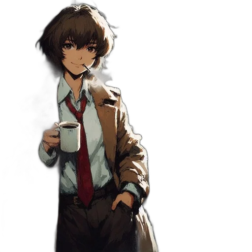 jacket, staff, face, weapon transparent PNG cut-out