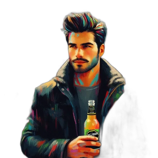 jacket, bottle, face, hair transparent PNG cut-out