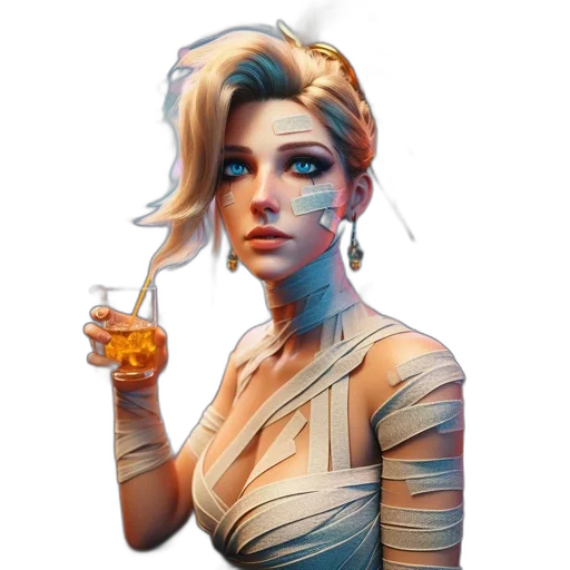 face, dress, staff, weapon transparent PNG cut-out