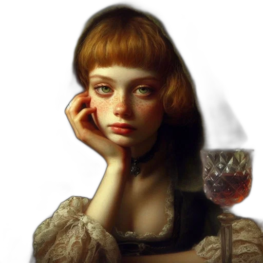 face, dress, oil painting, photorealistic transparent PNG cut-out