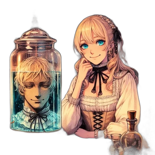 bottle, dress, face, weapon transparent PNG cut-out