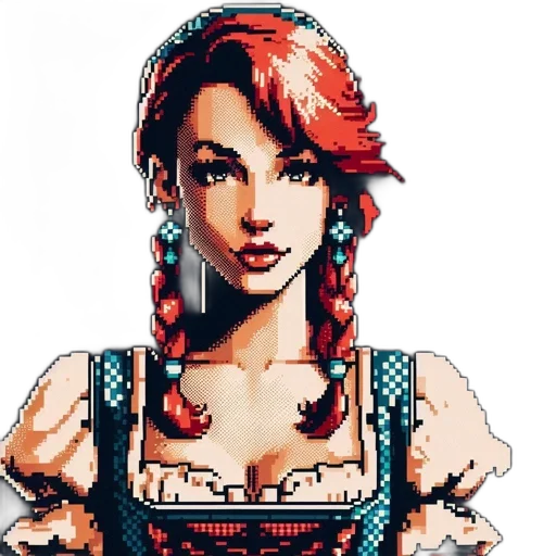 dress, face, jewelry, pixel art transparent PNG cut-out