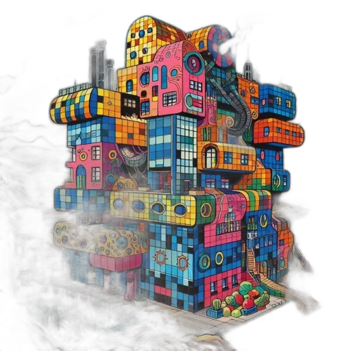 building, 3d render, concept art, colorful transparent PNG cut-out