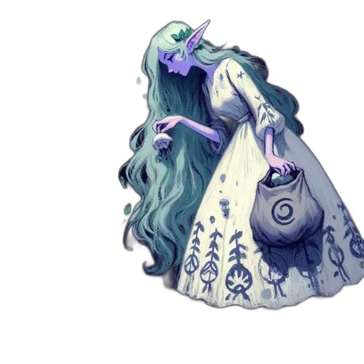 dress, crown, creature, staff transparent PNG cut-out