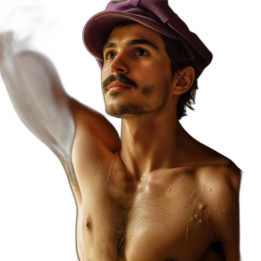 hat, staff, face, photorealistic transparent PNG cut-out
