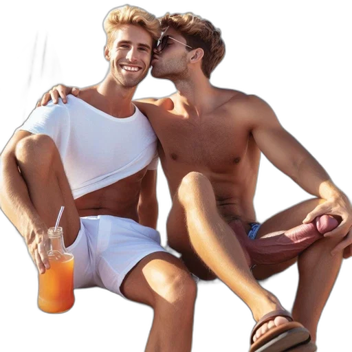 beach, two, young, men transparent PNG cut-out