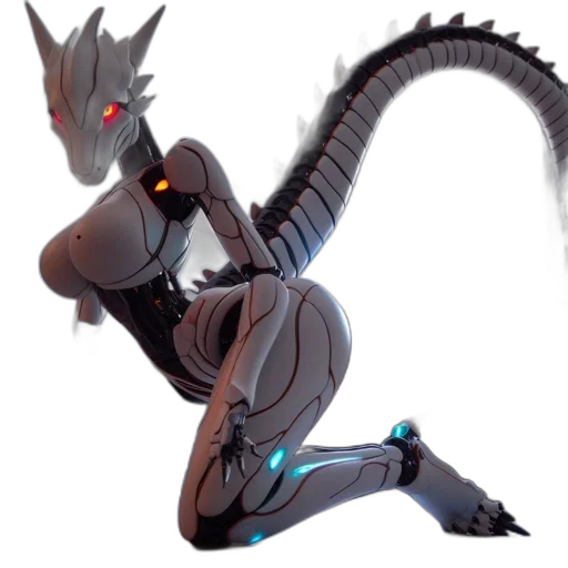 dragon, robot, creature, staff transparent PNG cut-out
