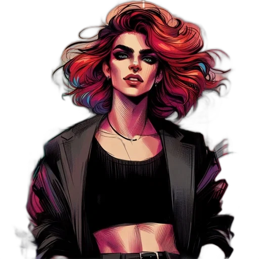 jacket, hair, comic book art, cyberpunk transparent PNG cut-out
