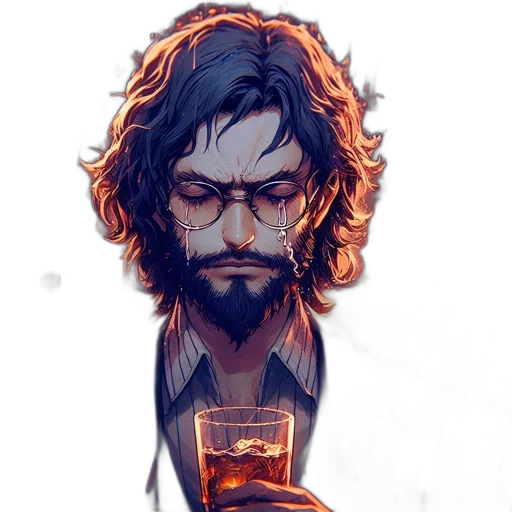 bottle, jacket, face, comic book art transparent PNG cut-out