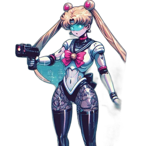 robot, weapon, staff, cyberpunk transparent PNG cut-out