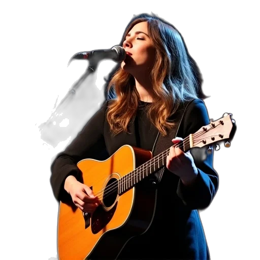 woman, guitar, sings, stage transparent PNG cut-out