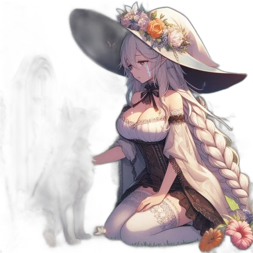 dress, hat, flower, creature transparent PNG cut-out