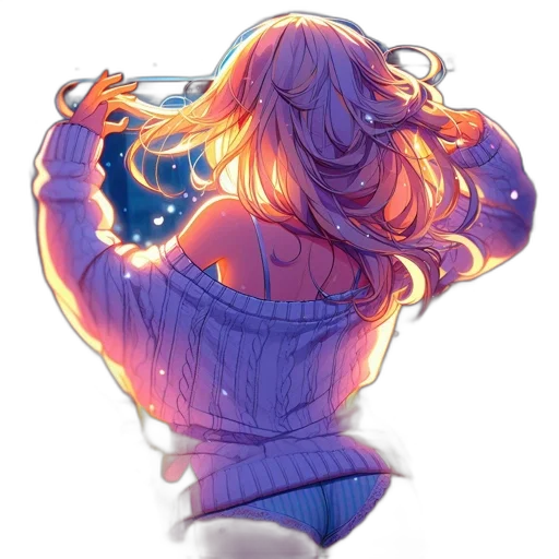 dress, hair, jacket, staff transparent PNG cut-out