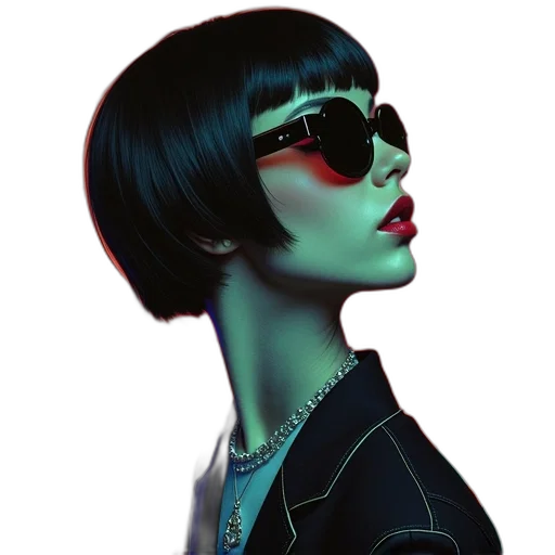 face, jacket, jewelry, cyberpunk transparent PNG cut-out