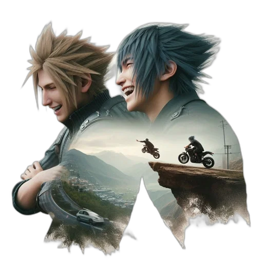 concept art, fantasy art, two, spiky-haired transparent PNG cut-out