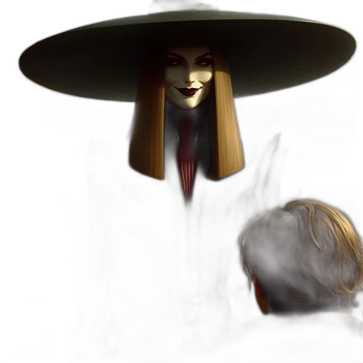 hat, mask, hair, staff transparent PNG cut-out