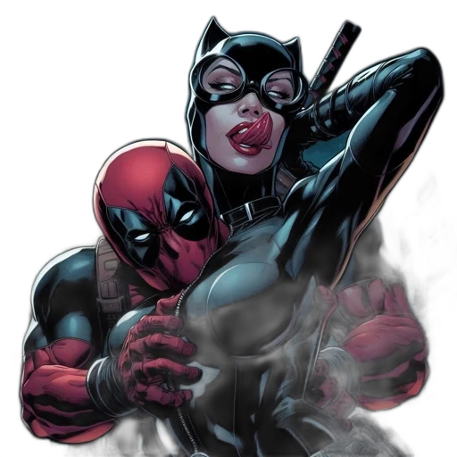 comic book art, concept art, deadpool, catwoman transparent PNG cut-out
