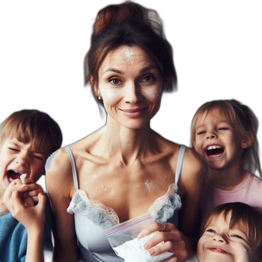 photorealistic, woman, covered, flour transparent PNG cut-out