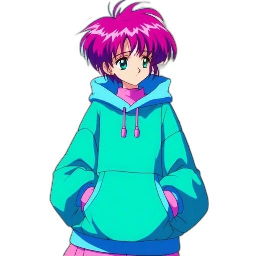 jacket, dress, staff, vaporwave transparent PNG cut-out